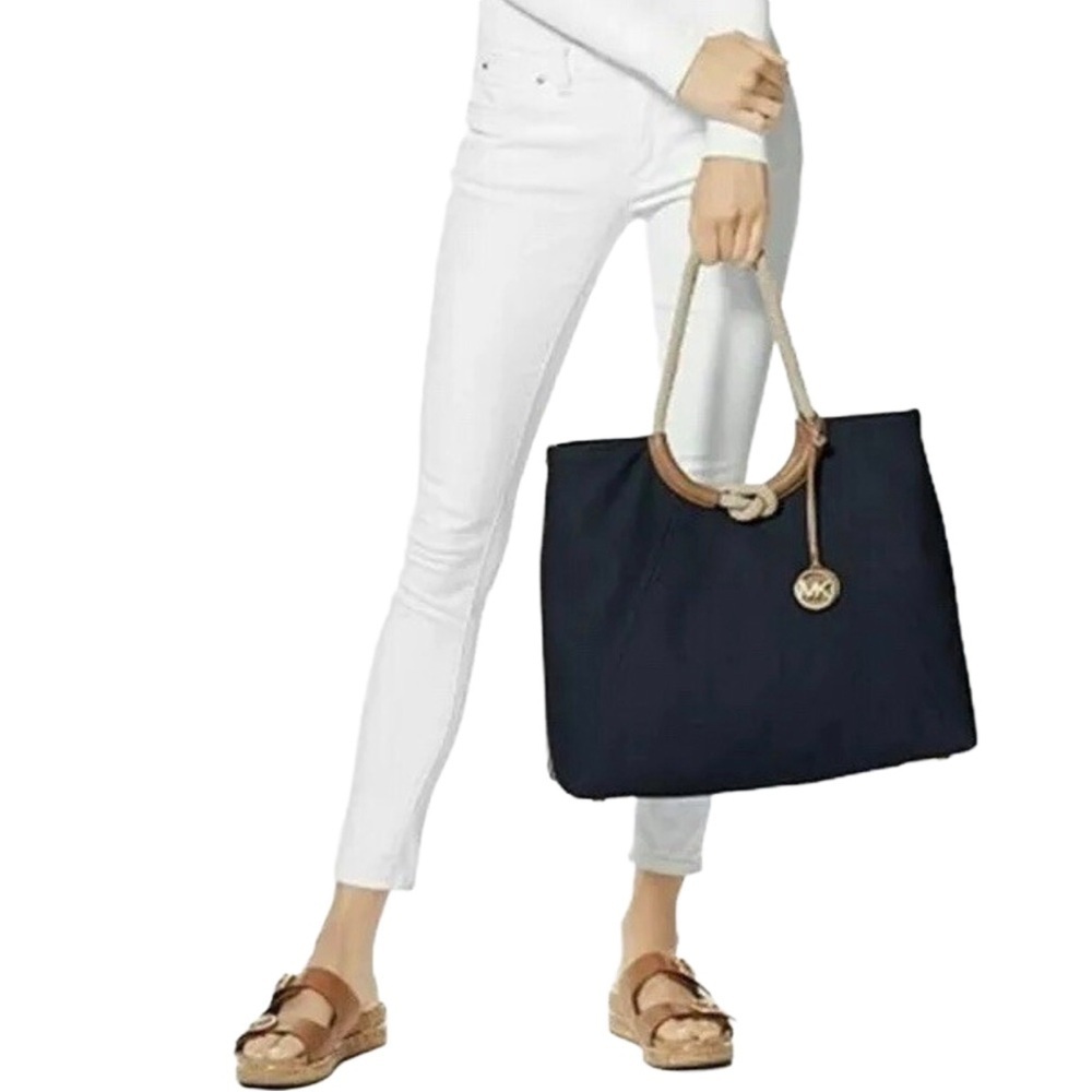 NWT Michael Kors Isla Ring Canvas Shoulder Tote Bag Admiral Blue - Picture 2 of 16